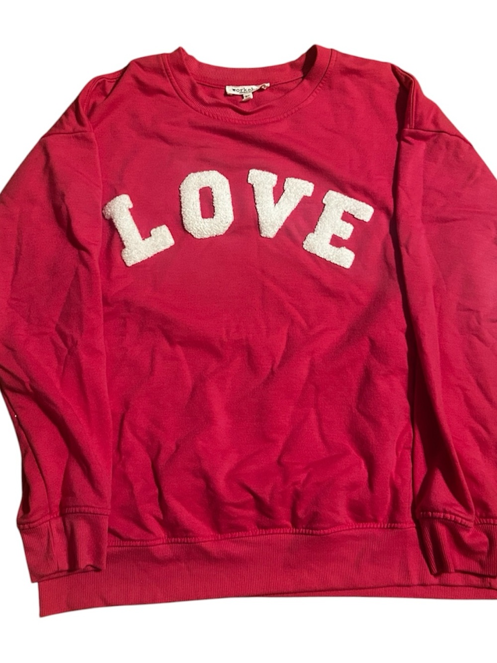 Workshop Republic Clothing Red Crewneck Sweatshirt with White 'LOVE' Appliqué